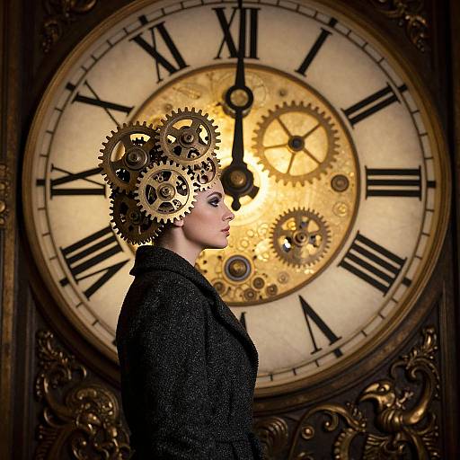 Woman with Gears and Ornate Clock