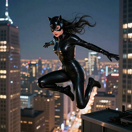 Catwoman Leaping Between Skyscrapers
