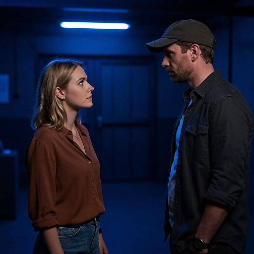 Intense Encounter in Blue-lit Industry