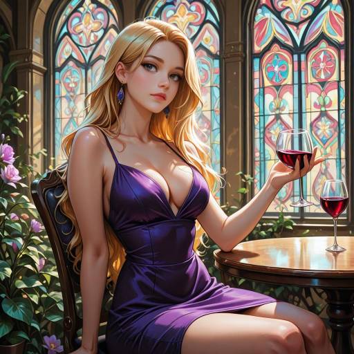 Blonde Girl in Purple Dress at Park