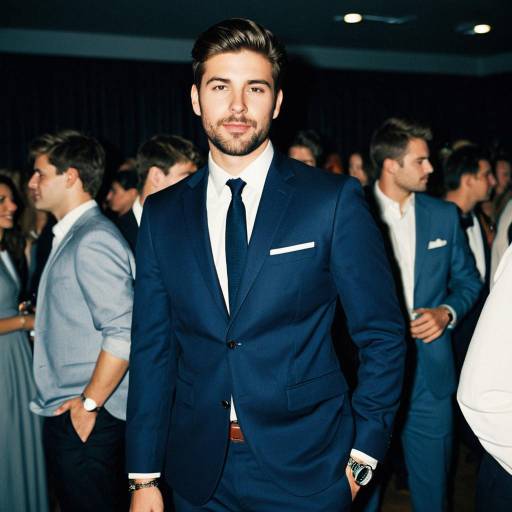 Confident Man in Navy Blue Suit at Formal Event