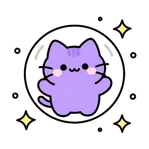 Cute Purple Space Kitten Cartoon
