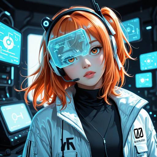 Futuristic Android Girl in Sleek Lab