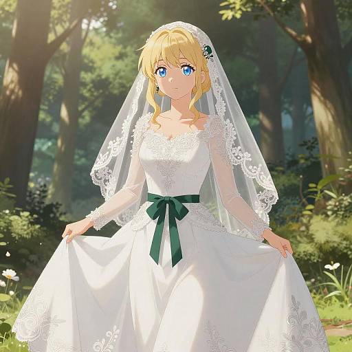 Anime Bride in Sunlit Forest