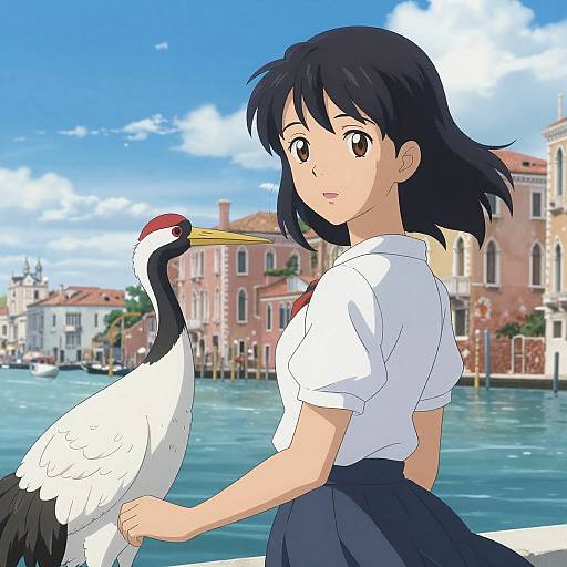 Venetian Beauty with Crane in Shinkai Style
