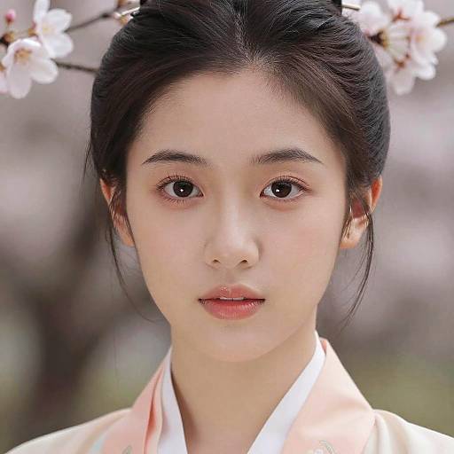 Realistic Asian Portrait with Cherry Blossoms