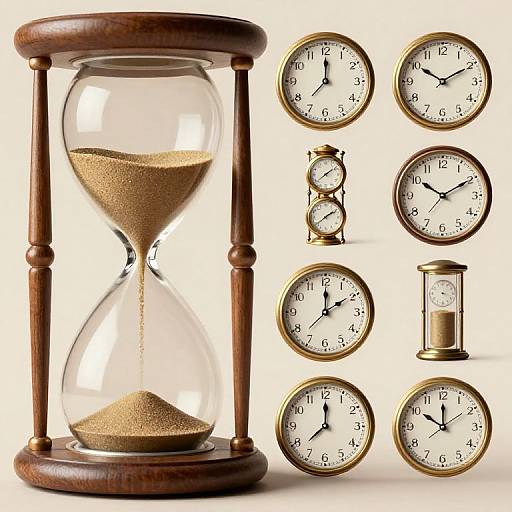 Surreal Hourglass with Moving Timepieces