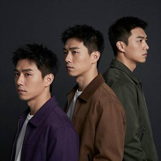 Three Men in Profile Against Dark Background