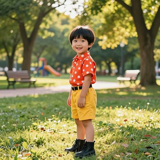 Joyful Boy in Sunny Park Scene