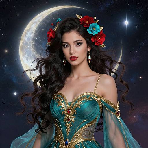 Ethereal Woman in Cosmic Elegance