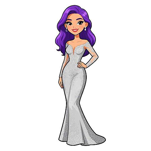 Elegant Woman in Silver Lace Gown