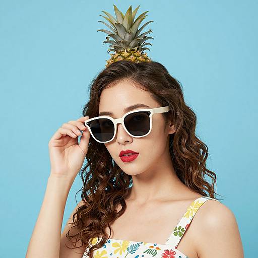 Stylish Woman With Pineapple Sunglasses