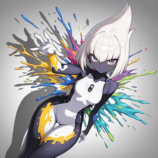 Anime Girl with Colorful Paint Splashes