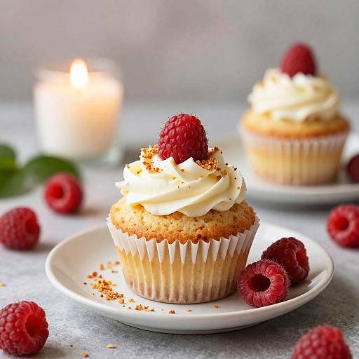 Raspberry Cupcake with Cream and Toasted Coconut