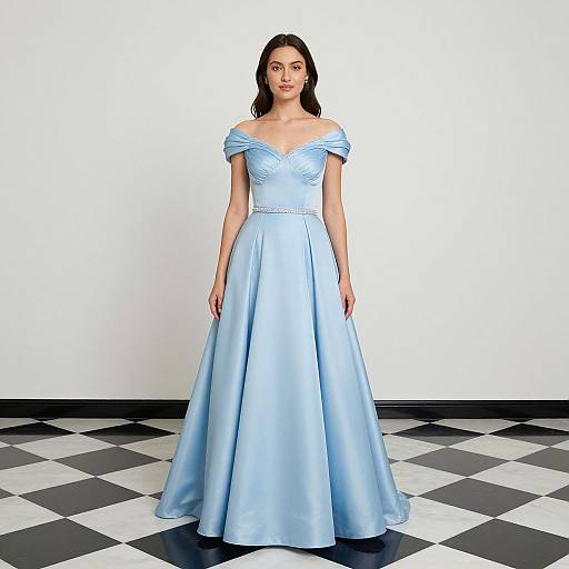 Woman in Elegant Blue Princess Dress