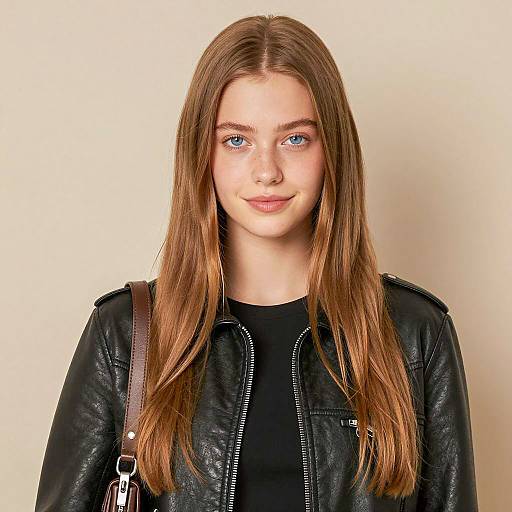 Young woman in black leather jacket