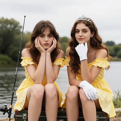Charming River Scene with Two Women