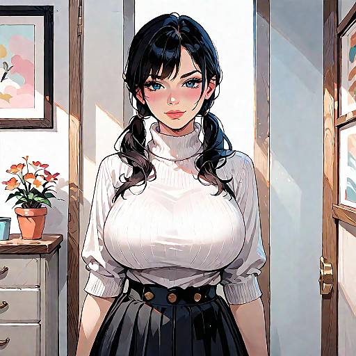 Anime Girl with Twintails in Bedroom