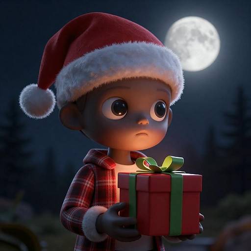 Humanoid Figure with Santa Hat and Gift