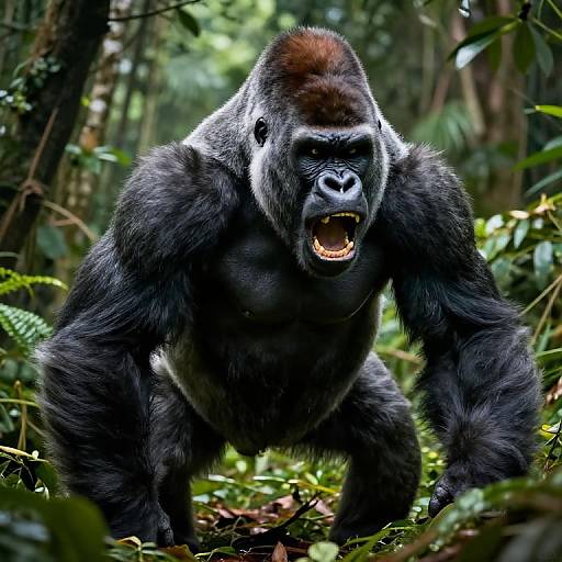 Fierce Silverback Gorilla Roaring