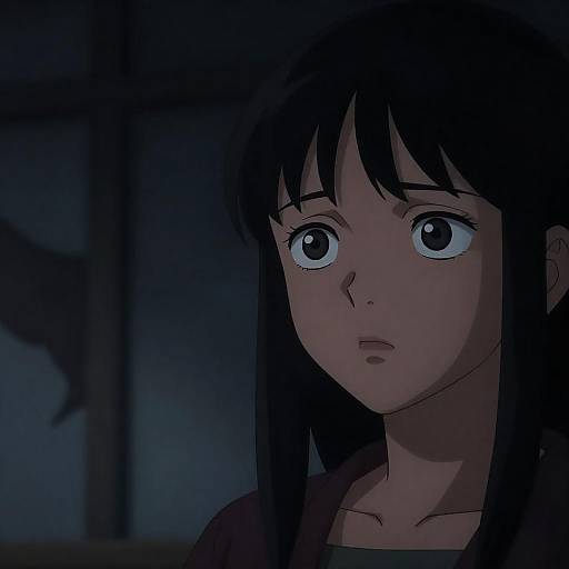 Concerned Anime Woman in Dark Abstract