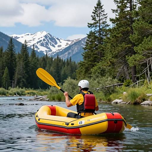 Adventurer Rafting Through Serene Wilderness