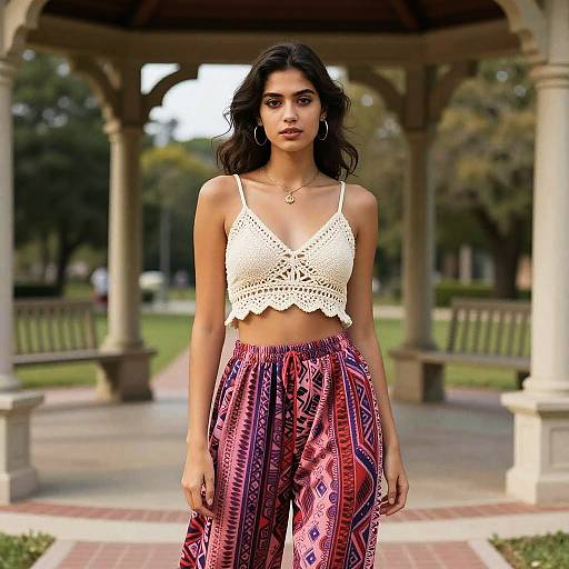 Boho Chic Woman in Tribal Palazzo Pants