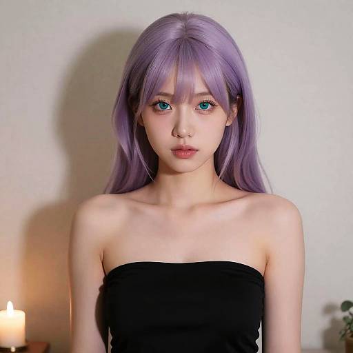 Candlelit Photoreal Lavender-Haired Girl Portrait
