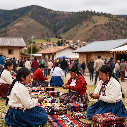 Bolivian Folklore Village Market Scene