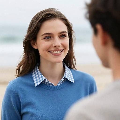 Smiling Woman at Beach with Soft Light