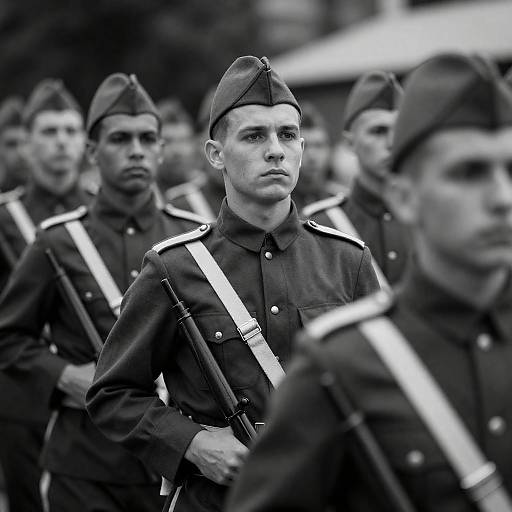Dramatic High-Contrast Soldiers in Formation