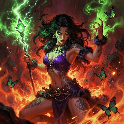 Fierce Sorceress with Lightning Wand
