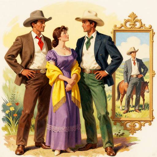 Vintage Cowboy Illustration with People