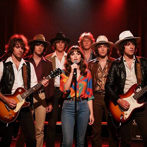 Dynamic 1970s Rock Band Performance Scene