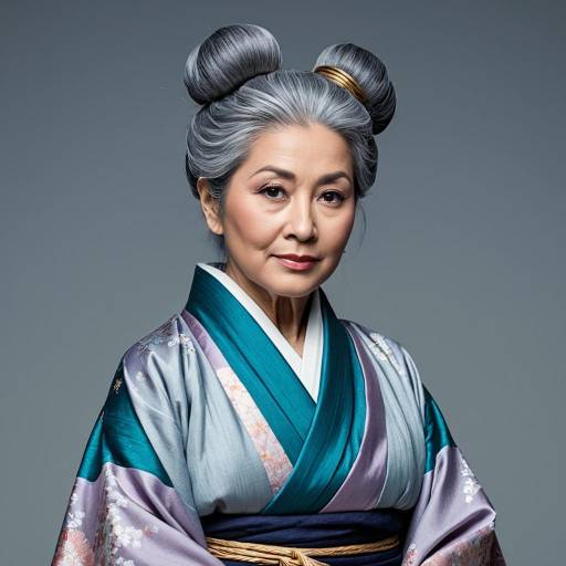 Elegant Elderly Asian Woman in Traditional Kimono
