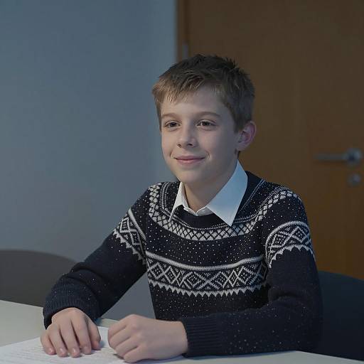 Smiling Boy in Dim Blue Light