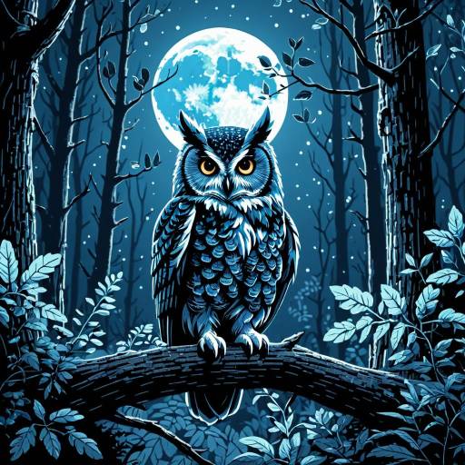 Pixel Art Owl in Moonlit Forest