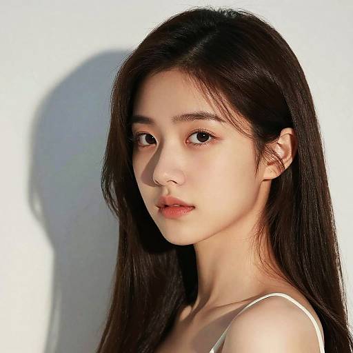 Portrait of Young Korean Woman with Long Hair
