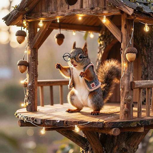 Jovial Squirrel Performing in Treehouse