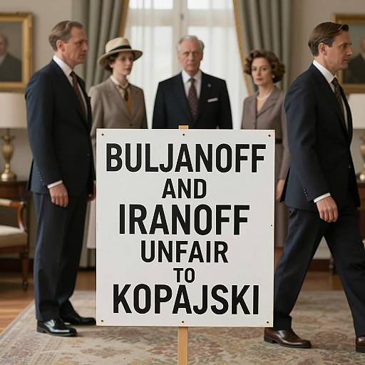 Protest Sign with Group in Formal Attire