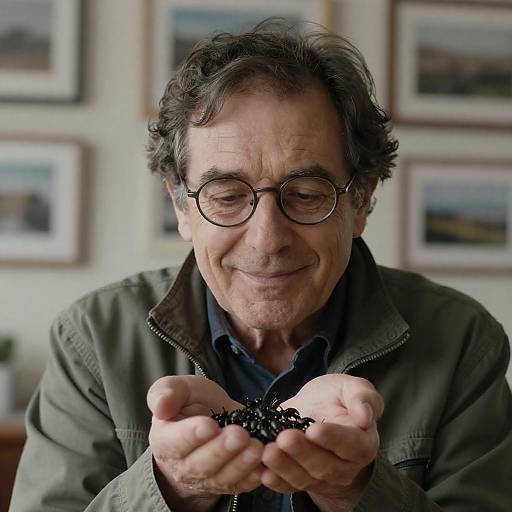 Older Man Holding Dark Insects