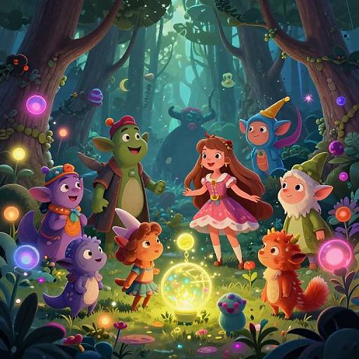 Girls in Vibrant Fantasy Forest