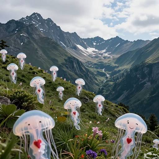 Surreal Mountain Jellyfish Migration