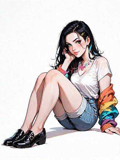 Seated Woman in Boho Chic Outfit