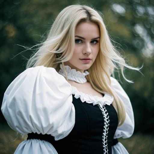 Blonde Woman in Puffy Sleeve Dress