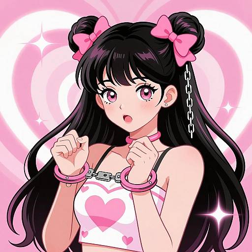 Surprised Anime Girl with Pink Highlights