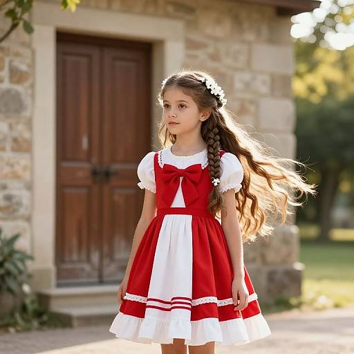 Young Girl with Braided Hair and Red Dress