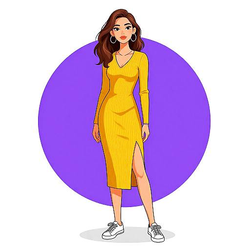Casual Chic Woman in Mustard Dress