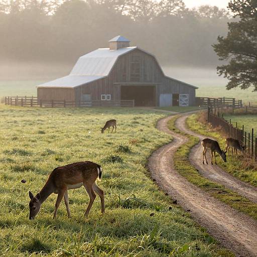 Misty Morning Pasture with Deer