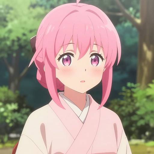 Blushing Anime Girl in Kimono